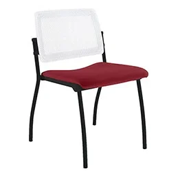 Chaise Inventiv 4 pieds finition noir dossier résille blanche avec contre-coque noire – assise revêtement tissu Bali bordeaux royal