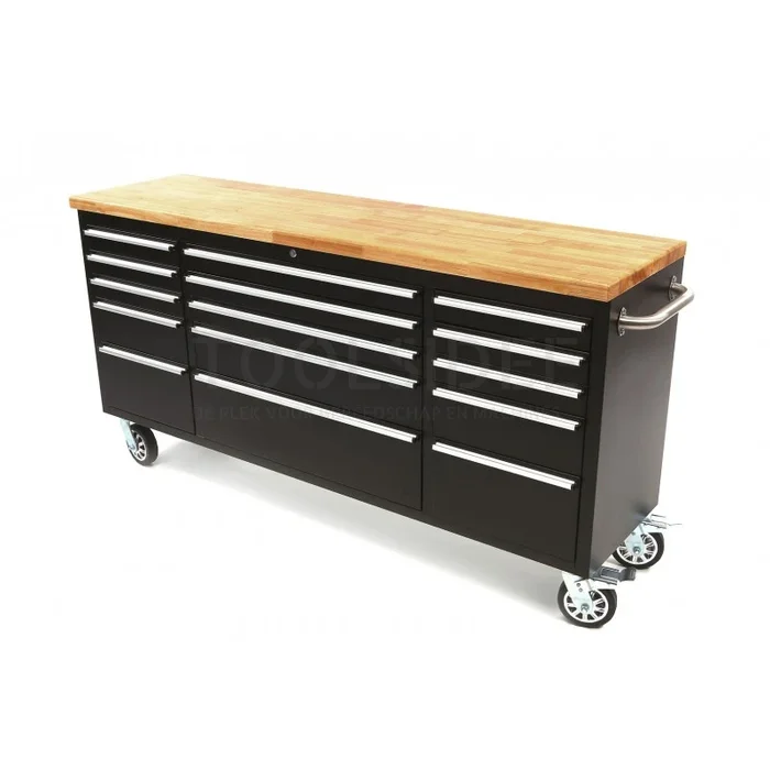 Chariot à outils mobile HBM avec plateau en bois – 182 cm – Noir