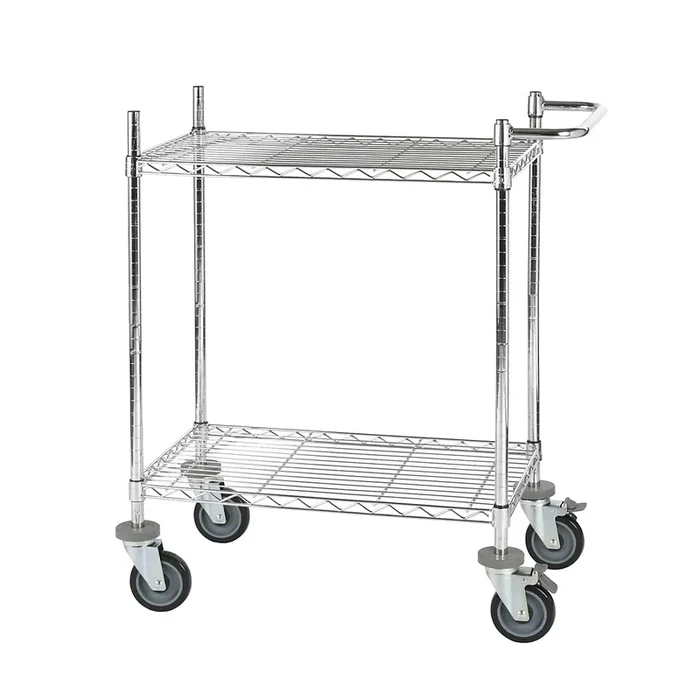 Chariot à plateaux en fil métallique chromé