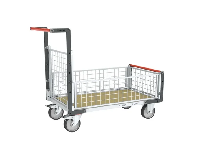 Chariot grillagé avec 1 dossier et 3 demi-ridelles plateau bois 1000×600 mm 500 kg – FIMM – 806724546