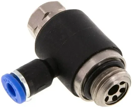 Clapet anti-retour d’étranglement angulaire G 1/4″-4mm, à régulation d’air (standard), réglable avec sécurité