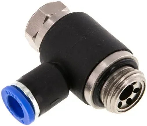 Clapet anti-retour d’étranglement angulaire G 3/8″-8mm, à régulation d’air (standard), réglable avec sécurité