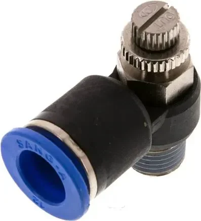 Clapet anti-retour d’étranglement angulaire R 1/4″-12mm, à régulation d’air (standard)
