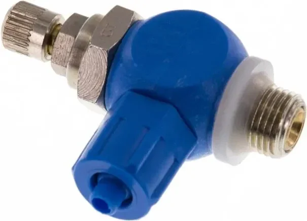 Clapet anti-retour d&rsquo;étranglement G 1/8&Prime;-6 x 4 mm, régulation d&rsquo;air d&rsquo;échappement (B), plastique, vis moletée et contre-écrou
