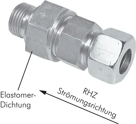 Clapet anti-retour hydraulique 12 L (M18x1,5)-G 3/8&Prime;, 1.4571, tuyau d&rsquo;écoulement à filetage