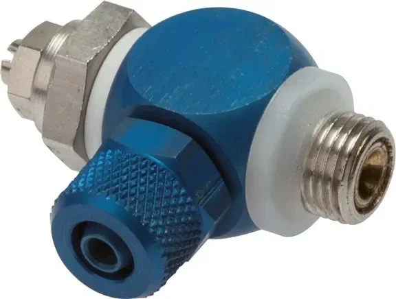 Clapet anti-retour papillon G 1/4″-6 x 4 mm, régulation d’air d’échappement (B), aluminium, vis fendue et contre-écrou
