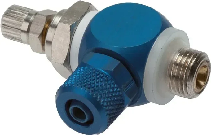 Clapet anti-retour papillon G 1/4″-8 x 6 mm, régulation d’air d’échappement (B), aluminium, vis moletée et contre-écrou