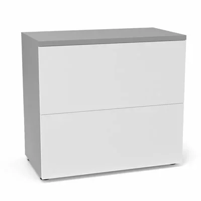 Classeur 2 tiroirs Armand H. 73,5 x L. 80 x P. 43,2 cm corps et top finition mélamine gris aluminium avec 2 tiroirs pour dossiers suspendus mélamine blanc neige