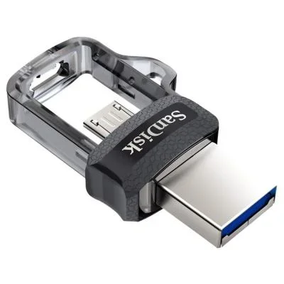 Clé USB 3.0 SanDisk Ultra Dual avec double connectique Micro USB – 32 Go – Argent/Noir -Pack promo : Lot de 2 clés + 1 OFFERTE