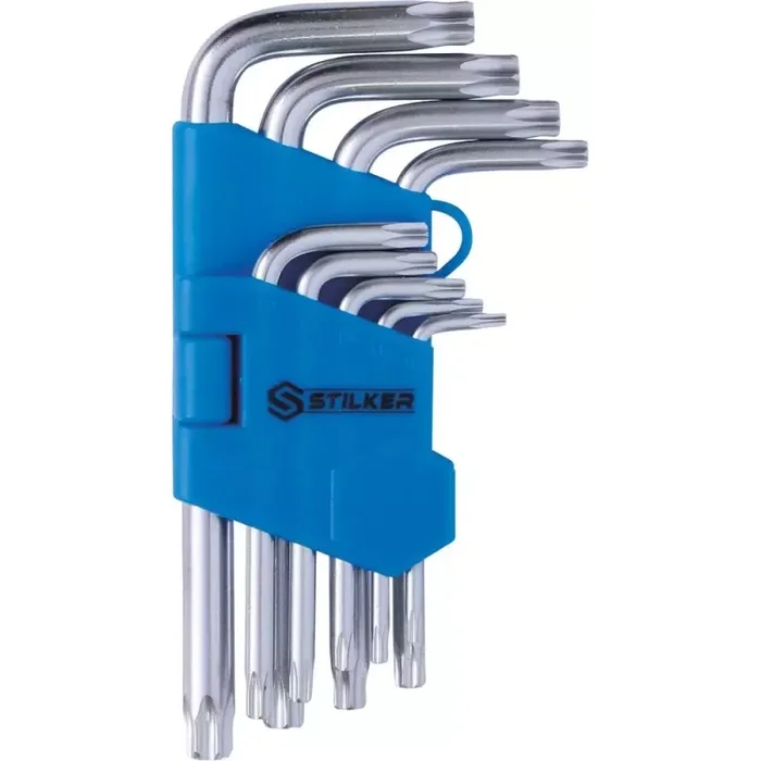 Cles males coudees Torx courtes de T10 a T50 etui pivotant de 9 pcs