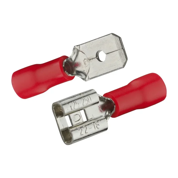 CLIPS MALE ET FEMELLE ISOLE 6.3X0.8 MM ROUGE SACHET DE 20 (10M+10F) – DEBFLEX – 711067