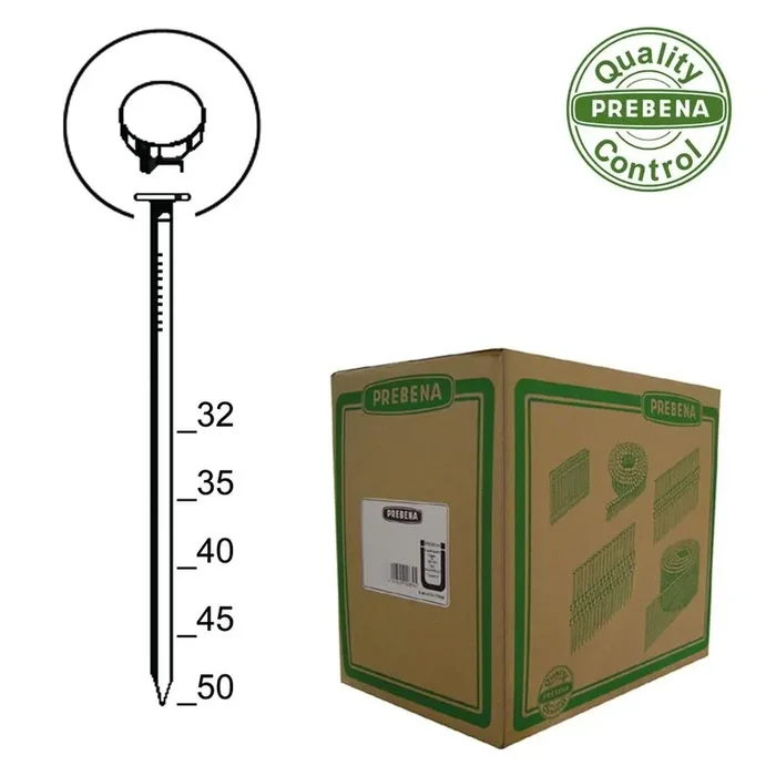 Clous en bobine Prebena CNW22/45BKRI à tige annelée
