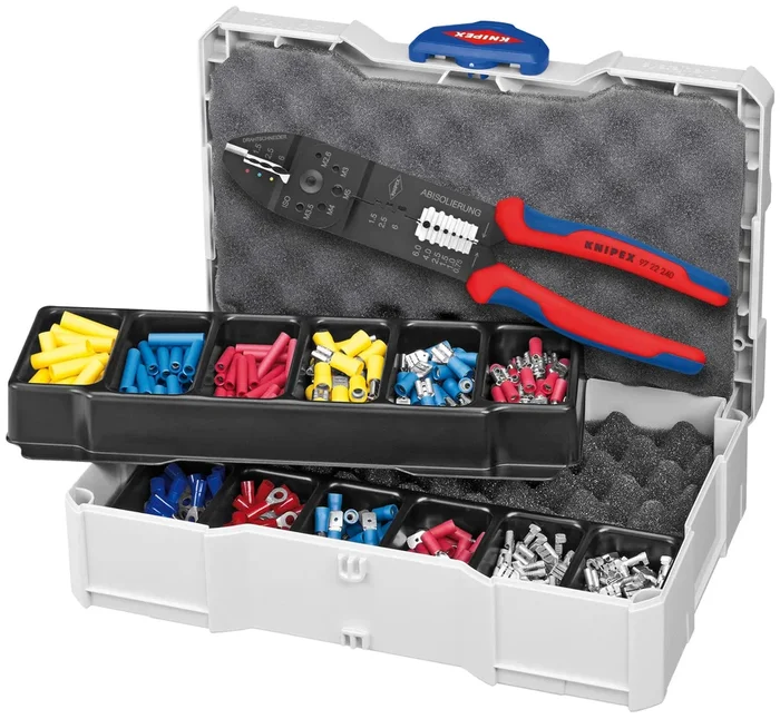 Coffret assortiment de sertissage pince à sertir 97 22 240 et cosses pré-isolées KNIPEX – 979025