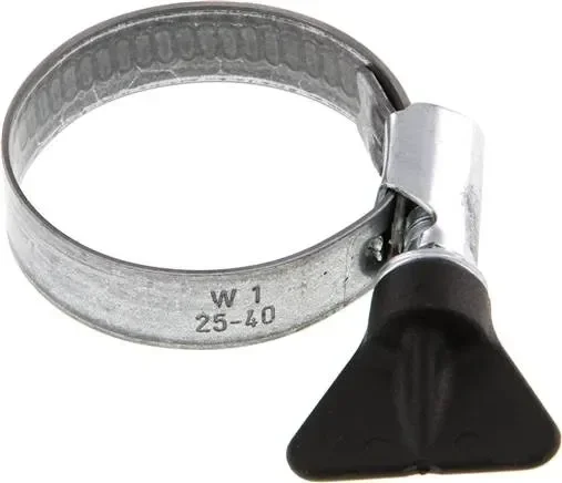 Collier de serrage 12 mm 25 – 40 mm, acier galvanisé (W1) (NORMA) avec poignée à ailettes