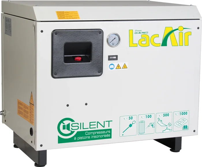 Compresseur silencieux 5,5 cv 13 bar 32,4 m³/h LACME Silent c33 d bicylindre en ligne biétagé – 464773
