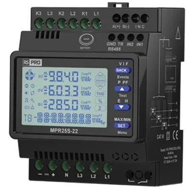 Compteur d&rsquo;énergie RS PRO, 3 phases, 480V ac, 5.5A, 1GW, RTU Modbus RS-485, 2E