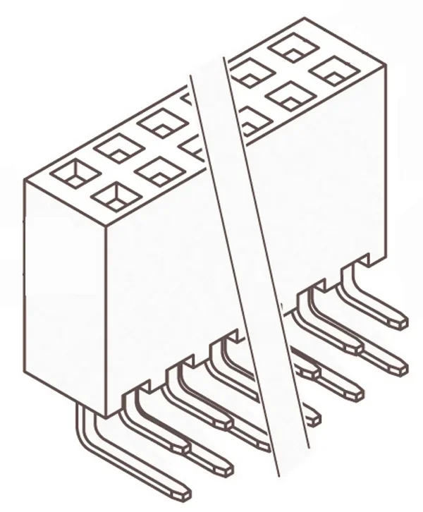 Connecteur femelle pour CI, 50 contacts, 2 rangées, 2.54mm, Traversant, Angle droit