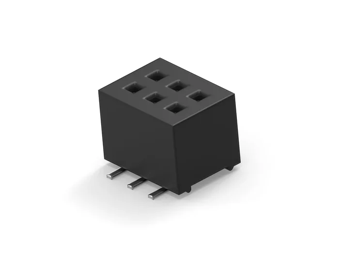 Connecteur femelle pour CI, 6 contacts, 2 rangées, 1mm, Montage sur carte, Verticale