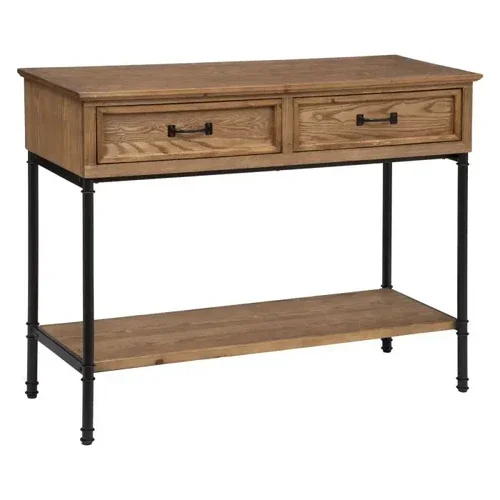 Console AXTON, 2 tiroirs, bois et métal