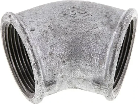 Coude à 45° Rp 1-1/2″ (IG), fonte malléable, galvanisé