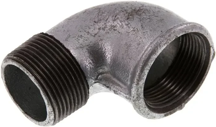 coude à visser à 90° Rp 1-1/4″(FF)-R 1-1/4″(MF), fonte malléable galvanisée