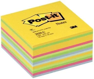 Cube 450 feuilles notes post-it repositionnables 76×76 mm couleurs assorties