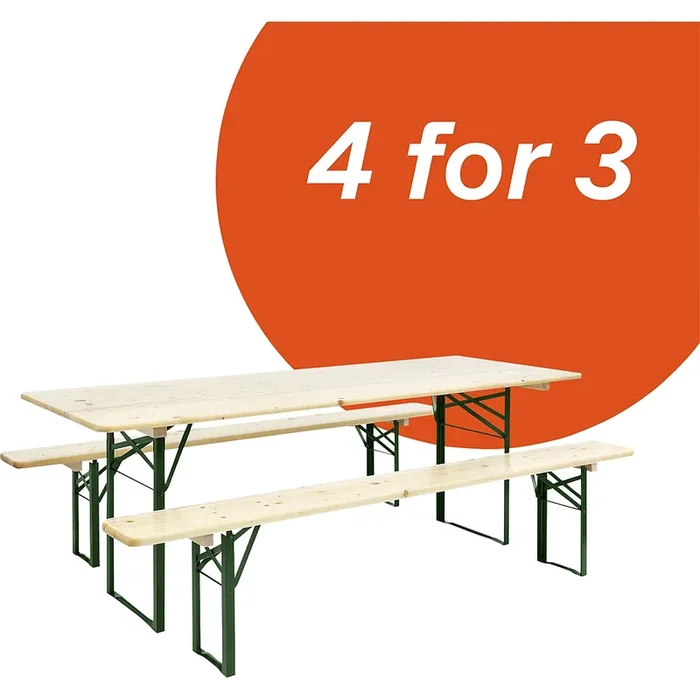 Deal: 4 pour 3, ensemble table et bancs de brasserie