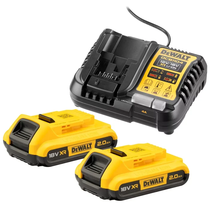 DeWALT DCB1104D2 Kit de démarrage batterie Li-ion 18V (2x 2.0Ah) + chargeur