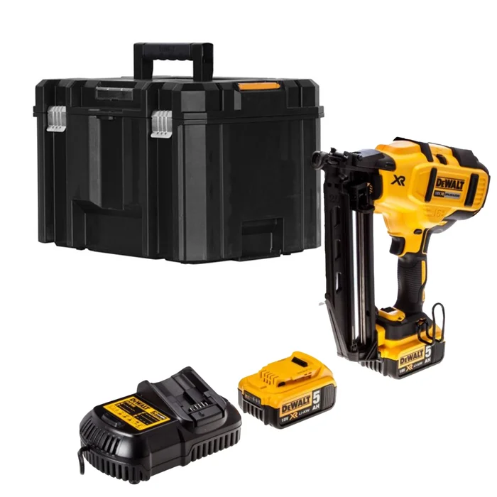 DeWALT DCN660P2 Cloueur de finition à batteries 18V Li-Ion set (2x batterie 5,0Ah) dans coffret – moteur sans charbon – 16 Gauge – 32-63mm