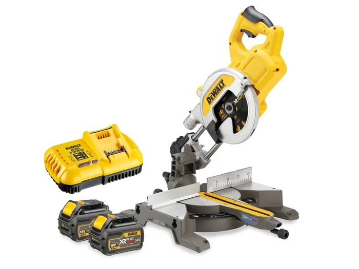 DeWALT DCS777T2 – Set scie à onglet à batterie Li-Ion 18V/54V XR FlexVolt (2x 6,0Ah) – 216 x 30mm – sans balais