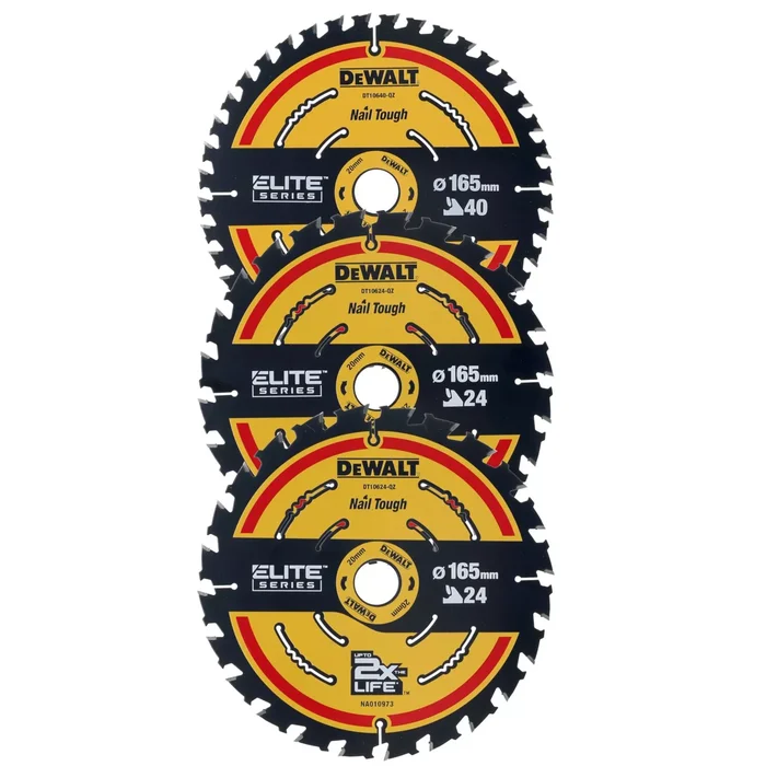 DeWALT DT10397 – Set de lames de scie (3pcs) – 165 x 20 x 24D x 24D x 40D – bois