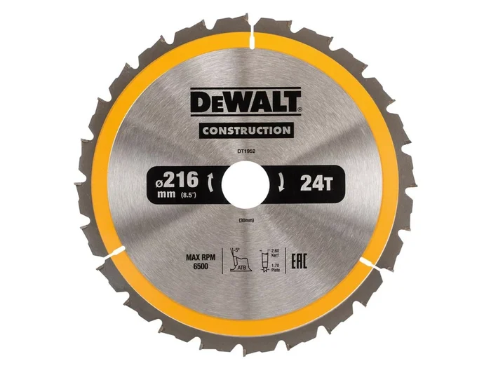 DeWALT DT1952 Circular Saw Blade – 216 x 30 x 24t – Wood (avec ongles)