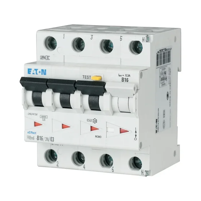Disjoncteur différentiel magnéto-thermique Eaton 6A 4P, sensibilité 300mA Type A, Type C