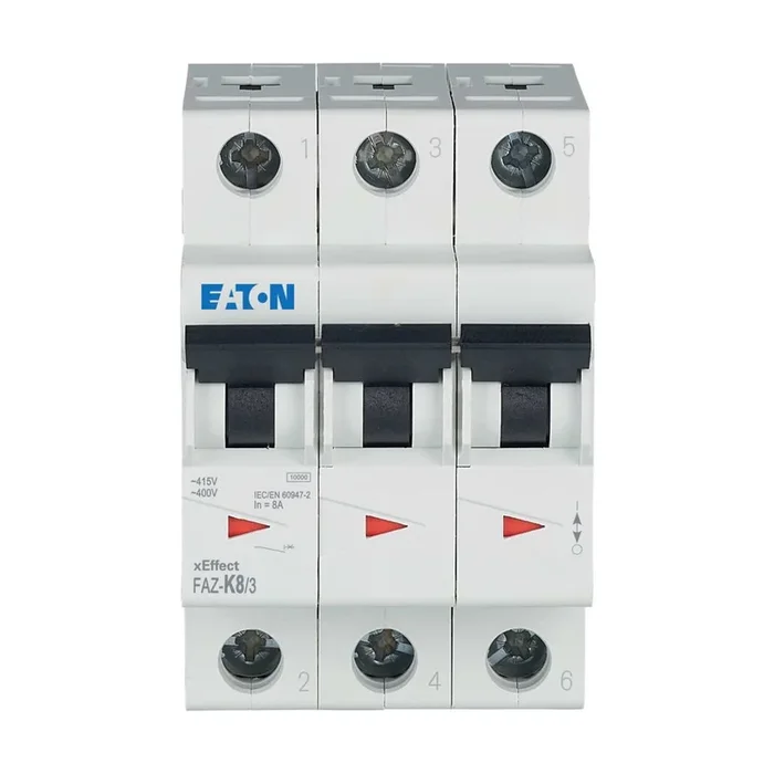 Disjoncteur Eaton FAZ 3P, 8A, pouvoir de coupure 10 kA
