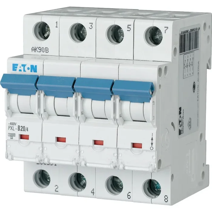 Disjoncteur Eaton PXL 4P, 20A, pouvoir de coupure 10 kA