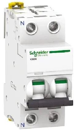 Disjoncteur Schneider Electric iC60N 2P, 63A, pouvoir de coupure 6 kA, montage rail DIN