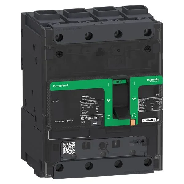 Disjoncteur Schneider Electric PowerPact 4 pôles, 90A, pouvoir de coupure 18 kA, A clipser