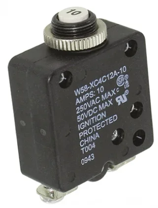 Disjoncteur thermique TE Connectivity W58, 10A, 1 pôle, 50 V dc, 250V c.a.