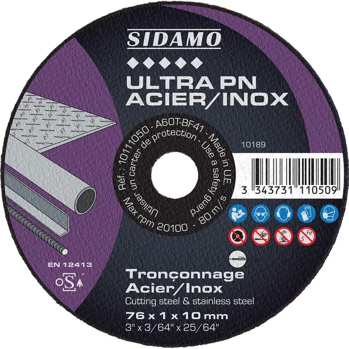 DISQ TRONC ULTRA PN ACIER INOX D.76 x 1 x 10 SIDAMO – 10111050