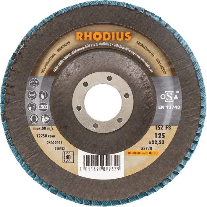 Disque à lamelles RHODIUS 125x22mm GR 40 – lot de 10 pcs – 14046
