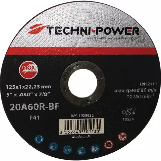 Disque à tronçonner 125x1x22,2 inox plat Techni-Power