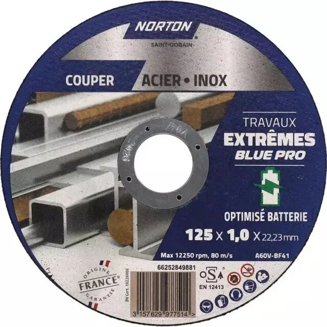 Disque a tronconner metal/inox fin plat 125x1x22,2 extreme norton