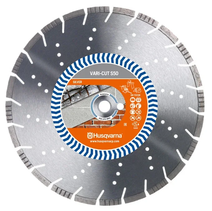 DISQUE DIAMANT HUSQVARNA VARI CUT S50 POUR DECOUPEUSES Ø 350 MM COUPE BETON DURCI ALÉSAGE 25.4- 586595502