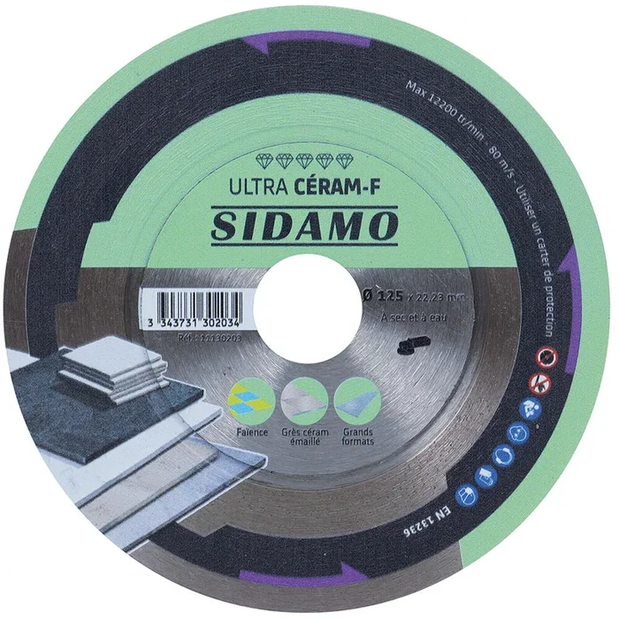 DISQUE DIAMANT ULTRA CERAM-F D. 125 x 22,23 x h 25 – SIDAMO – 11130203