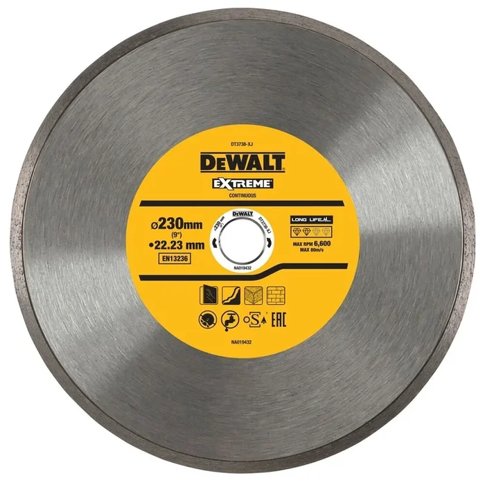 Disque fritté pour le carrelage 230 x 22,2 mm, hauteur segment 7 mm – DT3738-XJ – DEWALT