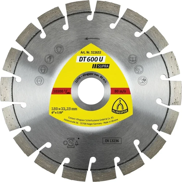 Disques à tronçonner diamantés DT SUPRA DT600U S 150X2,4X22,23 18K 9 KLINGSPOR – 322632
