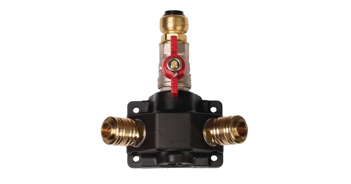 Distributeur d’air comprimé Ø 18 mm avec 2 raccords rapides à une main + Vanne à boisseau sphérique 1/2&Prime; Aircraft