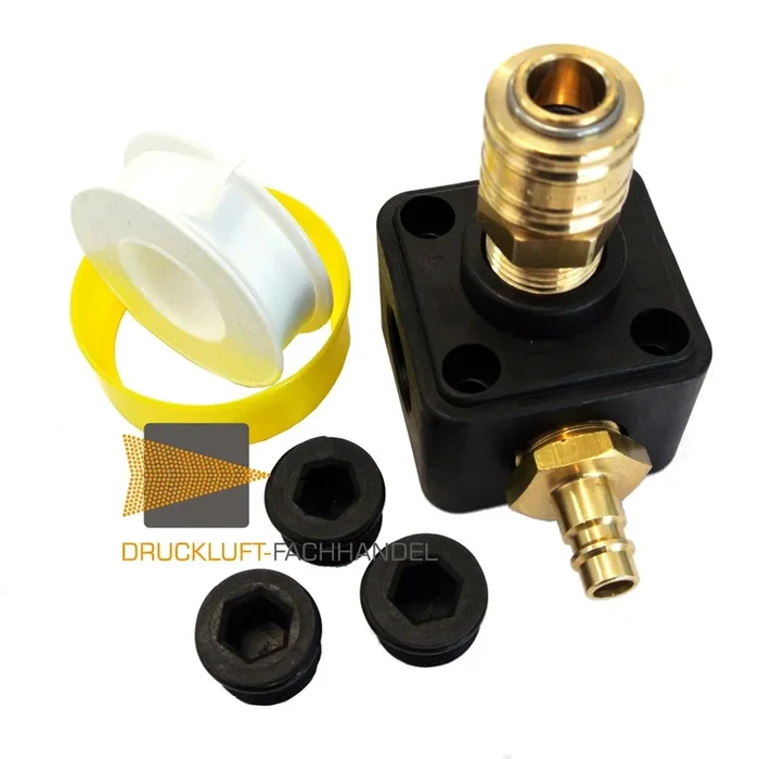 Distributeur d&rsquo;air comprimé Boîte murale 5x G 1/2 / plastique + coupleur / mamelon NW 7,2 + accessoires