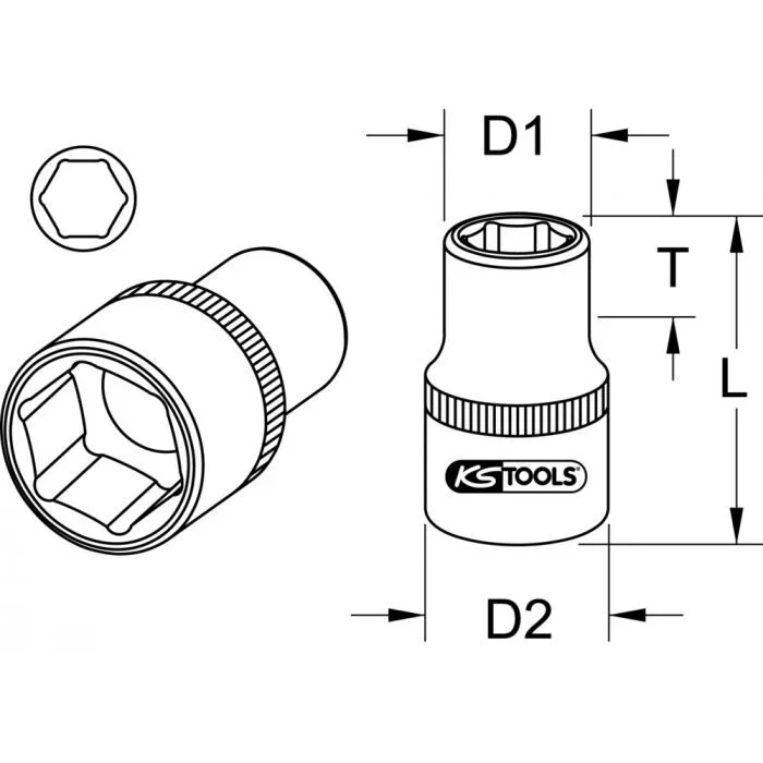 Douille traversante 6 pans 10 mm, L. 18 mm du coffret 918.3050 KSTOOLS – 9183066
