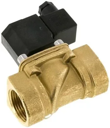 Électrovanne 2/2 voies en laiton G 1″, -0,95 – 9 bar, normalement fermée (NF) 24 V=, joint FKM